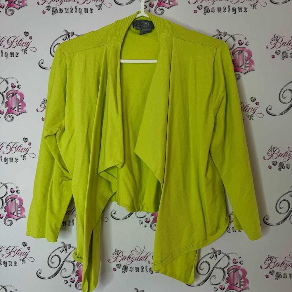 Eccoci cardigan open waterfall Lime Green Open Front Cardigan